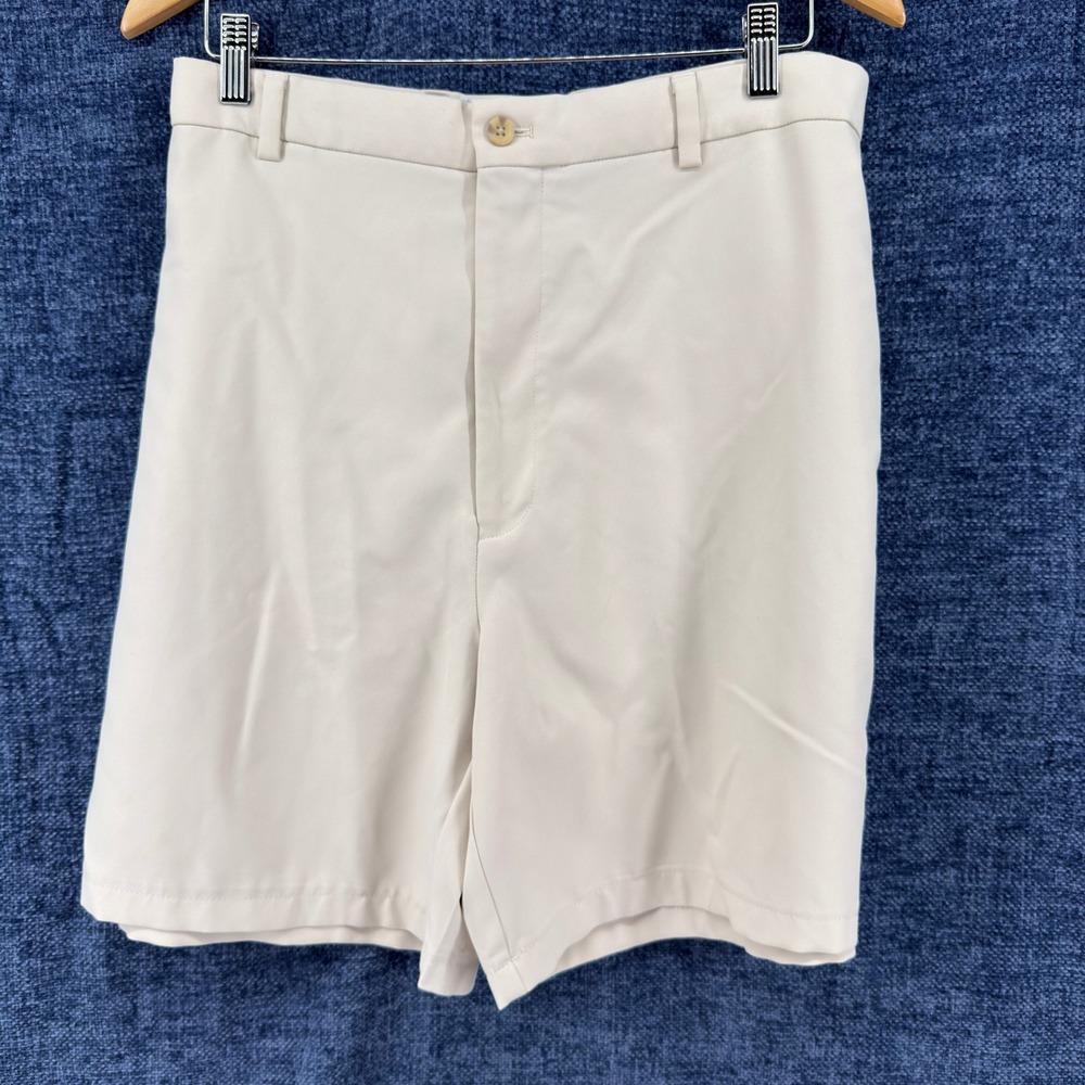 Peter Millar Golf Shorts Mens 46 Khaki Polyester Blend Reg Flat Front Stretch